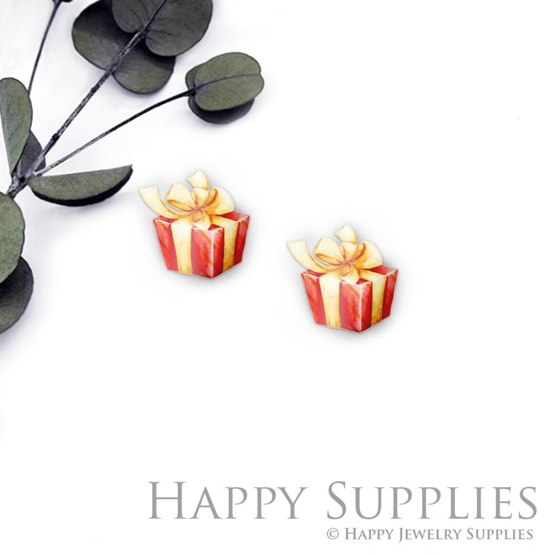4pcs (2 Pair) Laser Cut Mini Acrylic Resin Christmas Gift Boxes Laser Cut Jewelry Pendant / Charm, Fit For Earring, Ring (AR574)