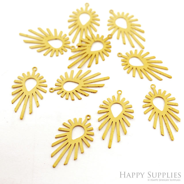 Brass Charms - Sun Charms, Brass Findings, Sun Earrings Charm, Raw Brass Pendent Connector, Making Jewelry Supplies (NZG349)