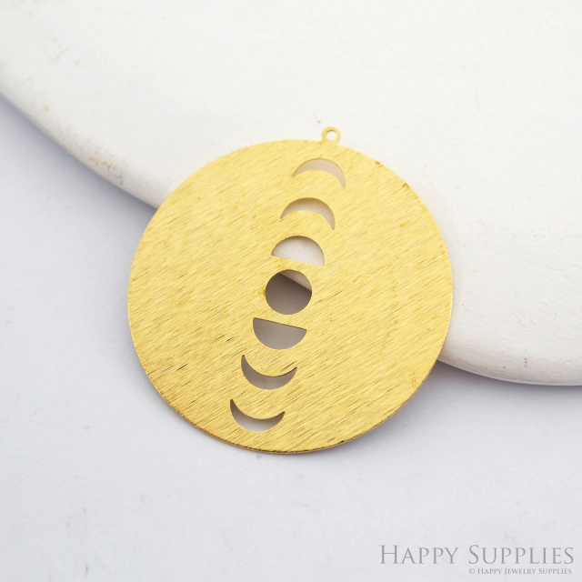 Brass Textured Phases Of Moon Earring Charms - Raw Brass Phases Of Moon Round Pendant - Jewelry Making Supplies - 42.15x40.01x0.6mm (NZG335)