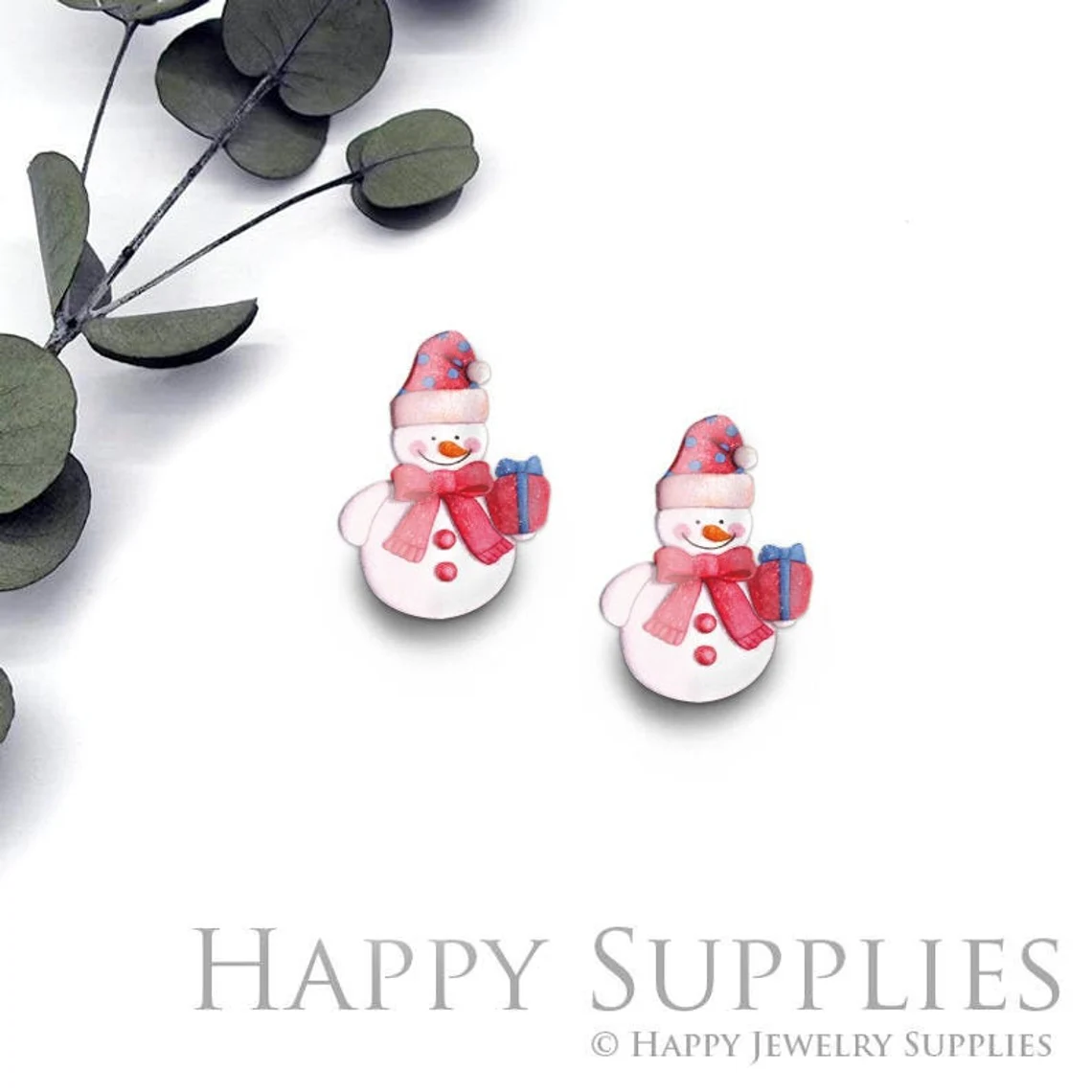 4pcs (2 Pair) Laser Cut Mini Acrylic Resin Lovely Christmas Snowman Laser Cut Jewelry Pendant / Charm, Fit For Earring, Ring (AR296)