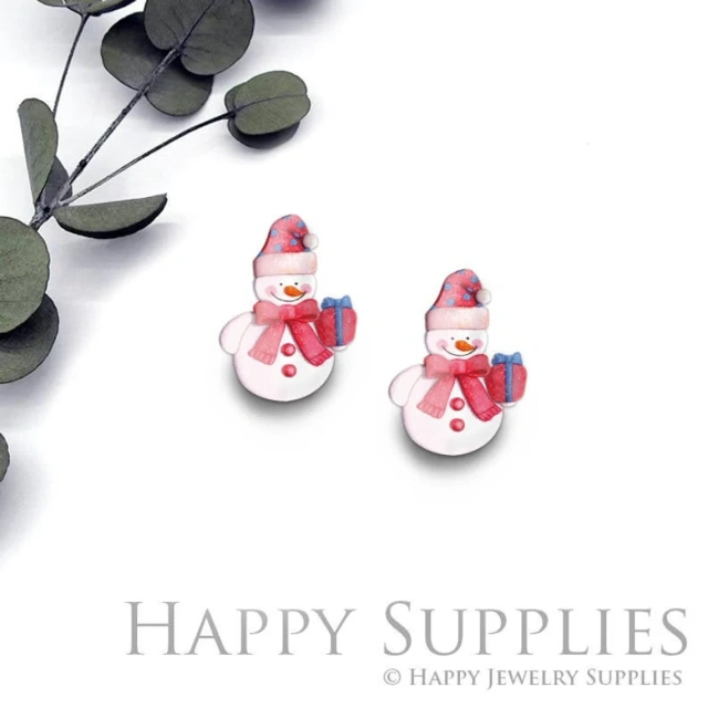 4pcs (2 Pair) Laser Cut Mini Acrylic Resin Lovely Christmas Snowman Laser Cut Jewelry Pendant / Charm, Fit For Earring, Ring (AR296)
