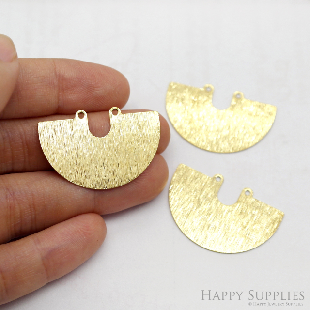 Brass Textured Semicircle Earring Connector - Raw Brass Semicircle Earring Charms - 2 Holes - Jewelry Making Supplies (NZG352)