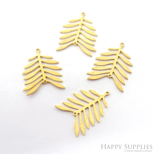 Brass Needle Leaved Leaves Earring Connectors - Raw Brass Leaf Pendant - Earring Charms for Jewelry Making - 29.34x23.51x0.92mm (NZG334)