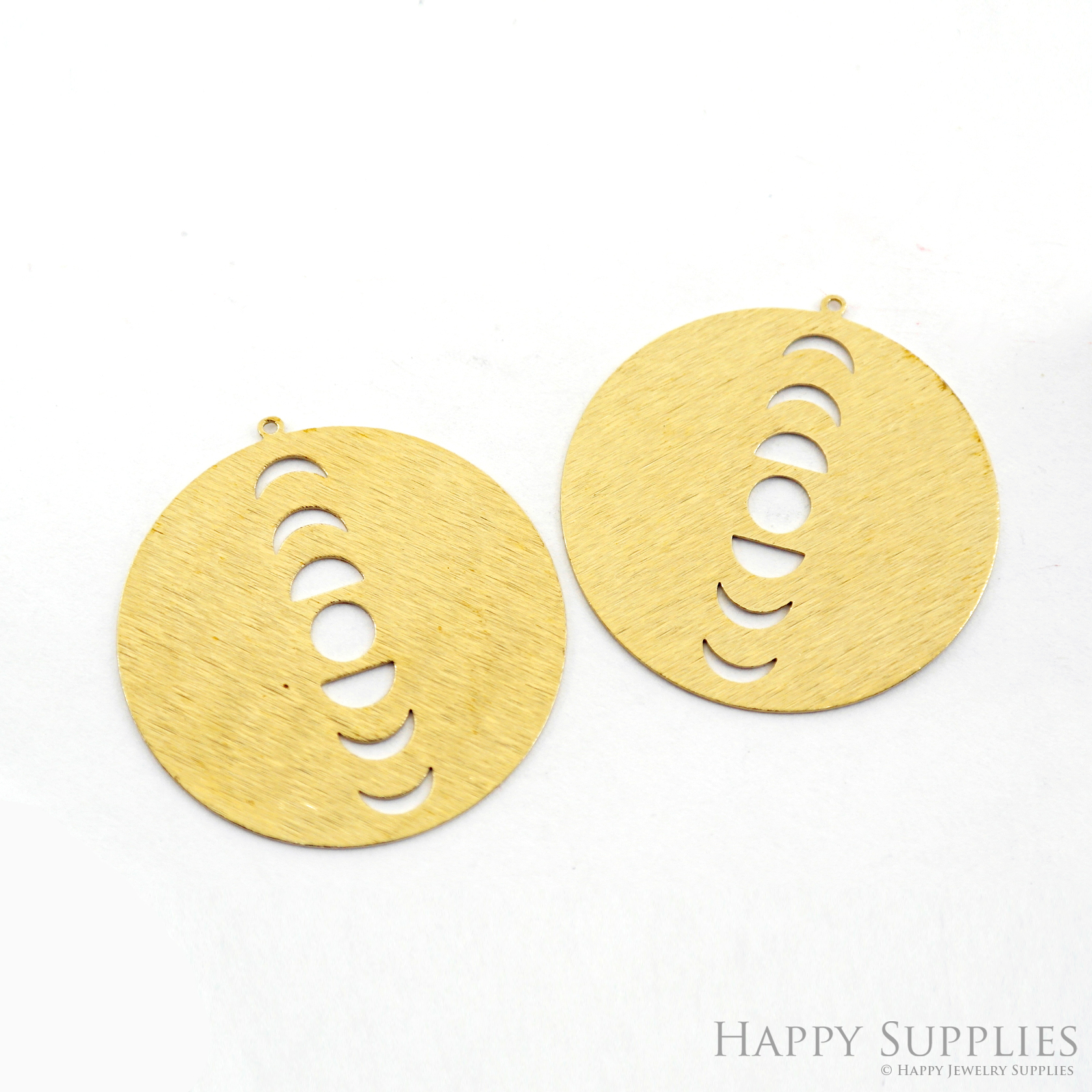 Brass Textured Phases Of Moon Earring Charms - Raw Brass Phases Of Moon Round Pendant - Jewelry Making Supplies - 42.15x40.01x0.6mm (NZG335)