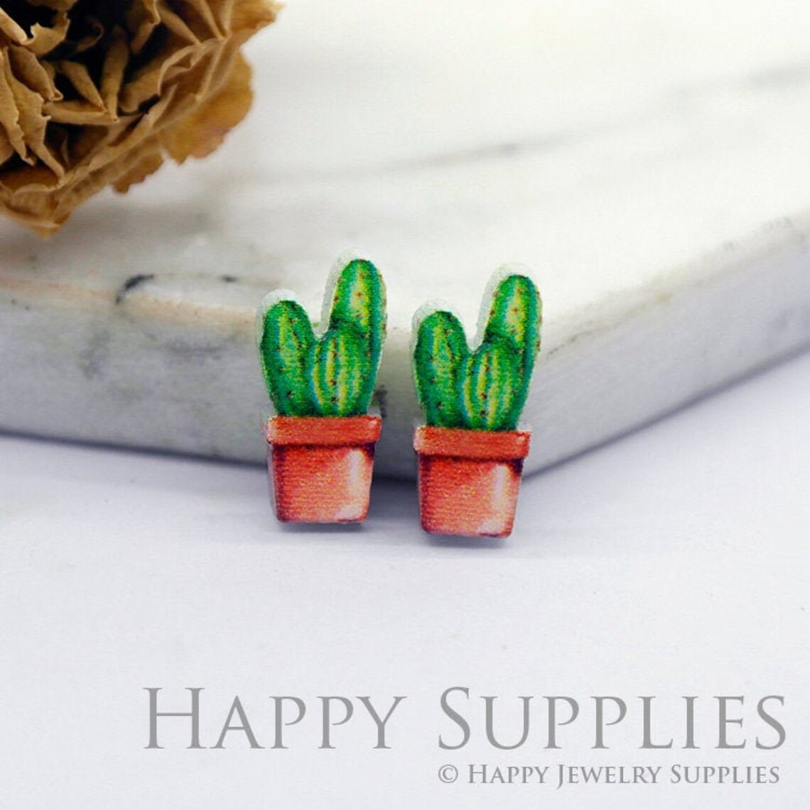 4pcs (2 Pairs) Laser Cut Mini Acrylic Resin Cactus Laser Cut Jewelry Pendant / Charm, Fit For Earring, Ring (AR215)