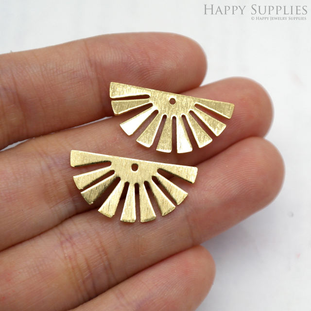 Brass Textured Semicircle Earring Connector - Raw Brass Sector Earring Charms - 1 Holes - Jewelry Making Supplies (NZG351)