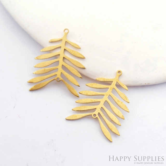 Brass Needle Leaved Leaves Earring Connectors - Raw Brass Leaf Pendant - Earring Charms for Jewelry Making - 29.34x23.51x0.92mm (NZG334)