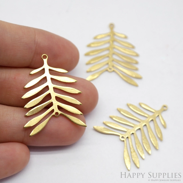 Brass Needle Leaved Leaves Earring Connectors - Raw Brass Leaf Pendant - Earring Charms for Jewelry Making - 29.34x23.51x0.92mm (NZG334)