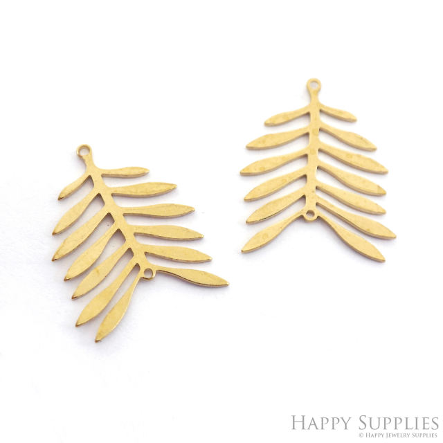 Brass Needle Leaved Leaves Earring Connectors - Raw Brass Leaf Pendant - Earring Charms for Jewelry Making - 29.34x23.51x0.92mm (NZG334)
