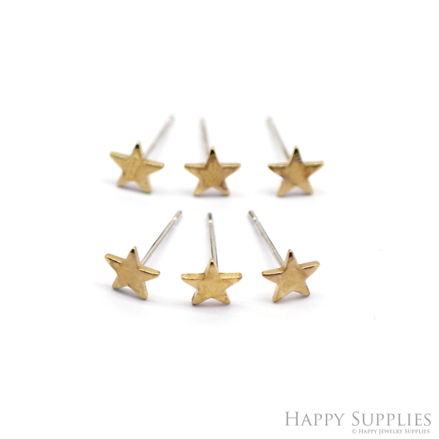 Star Stud Earrings - Raw Brass Star Stud - Stainless Steel Earring Posts - Ear Studs - Jewelry Supplies for Earrings (NZG368)