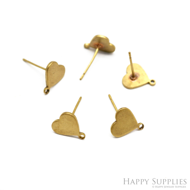 Heart Stud Earrings - Raw Brass Love Stud - Stainless Steel Earring Posts - Ear Studs - Jewelry Supplies for Earrings (NZG364)