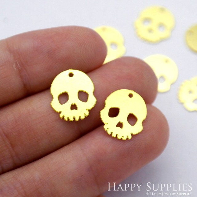 Brass Jewelry Charms, Skull Geometric Raw Brass Earring Charms, Brass Jewelry Pendants, Raw Brass Jewelry Findings, Brass Pendants Jewelry Wholesale (RD1945)