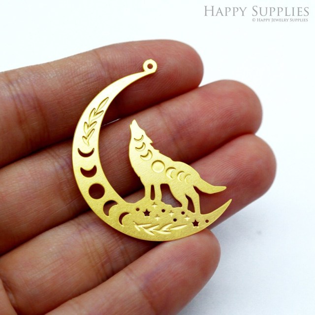 Brass Jewelry Charms, Wolf  Raw Brass Earring Charms, Brass Jewelry Pendants, Raw Brass Jewelry Findings, Brass Pendants Jewelry Wholesale (RD2149)