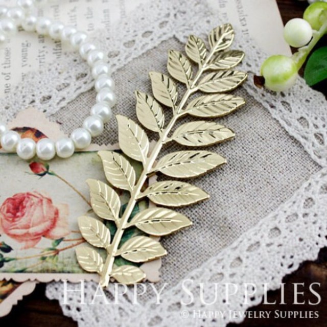 2pcs Nickel Free - High Quality LARGE Gold Plated Long and Leafy Branch Stamping Charms / Pendant (EBD03-G)