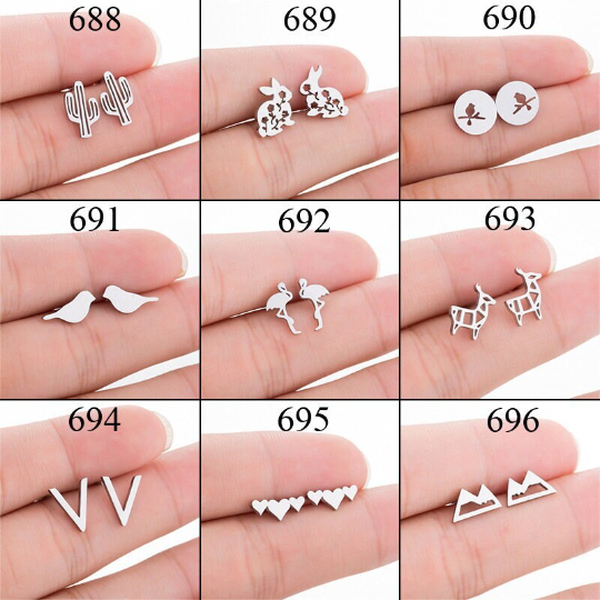 1 Pair Stainless Steel Earrings / Stud Earrings / Gold Earrings/ Black Earrings / earrings studs/ stud earrings for women (ZE688-ZE696)