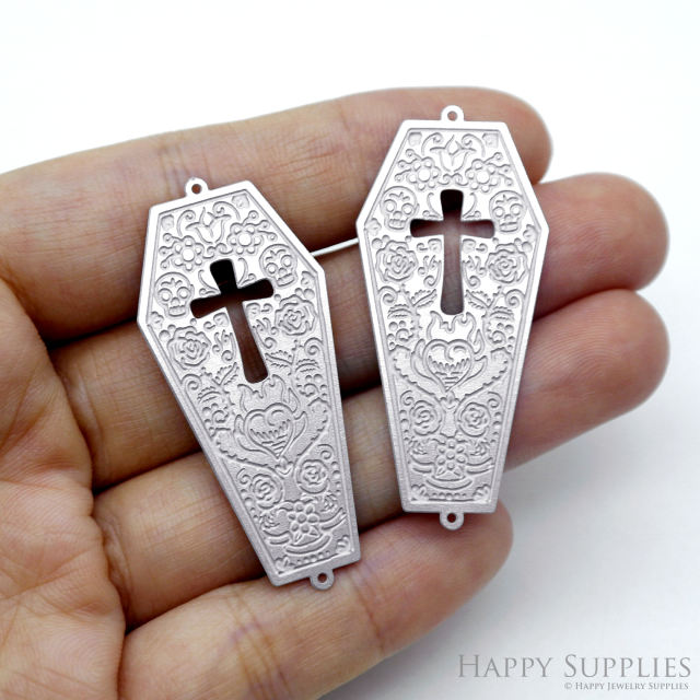 Corroded Stainless Steel Jewelry Charms, Coffin Corroded Stainless Steel Earring Charms, Corroded Stainless Steel Silver Jewelry Pendants, Corroded Stainless Steel Silver Jewelry Findings, Corroded Stainless Steel Pendants Jewelry Wholesale (SSB712)