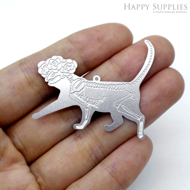 Corroded Stainless Steel Jewelry Charms, Cat Corroded Stainless Steel Earring Charms, Corroded Stainless Steel Silver Jewelry Pendants, Corroded Stainless Steel Silver Jewelry Findings, Corroded Stainless Steel Pendants Jewelry Wholesale (SSB711)
