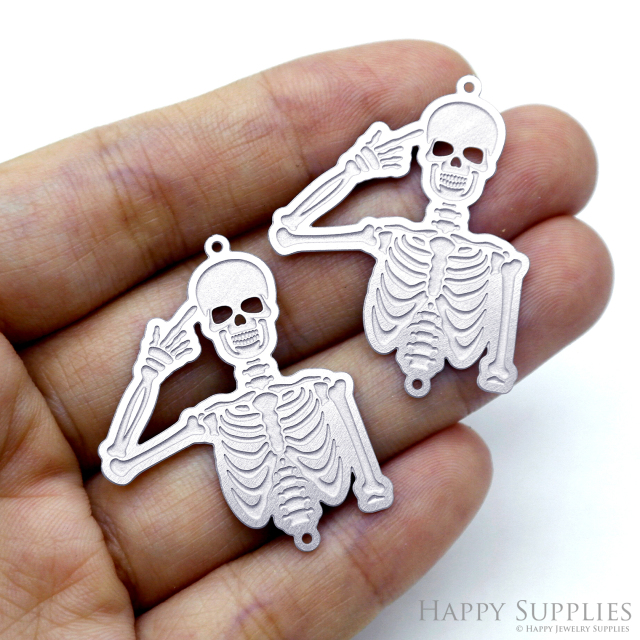 Corroded Stainless Steel Jewelry Charms, Skull Corroded Stainless Steel Earring Charms, Corroded Stainless Steel Silver Jewelry Pendants, Corroded Stainless Steel Silver Jewelry Findings, Corroded Stainless Steel Pendants Jewelry Wholesale (SSB718)