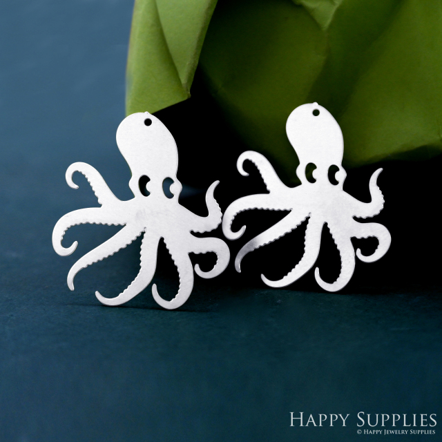 Stainless Steel Jewelry Charms, Octopus Stainless Steel Earring Charms, Stainless Steel Silver Jewelry Pendants, Stainless Steel Silver Jewelry Findings, Stainless Steel Pendants Jewelry Wholesale (SSD2447)