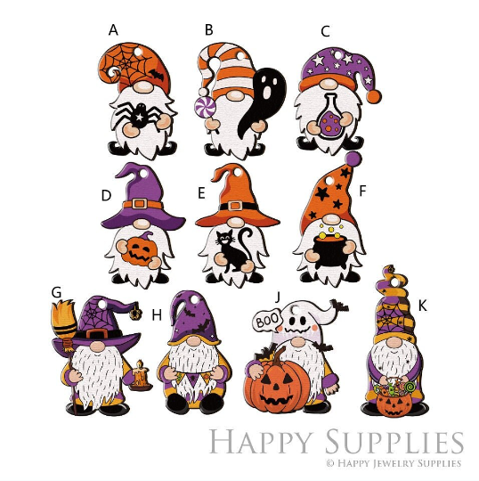Christmas Tree Decor, Halloween Ornament, Father Christmas Act Various Charms, Handmade Laser Cut Wood Halloween Pendants, Earrings (CW918)