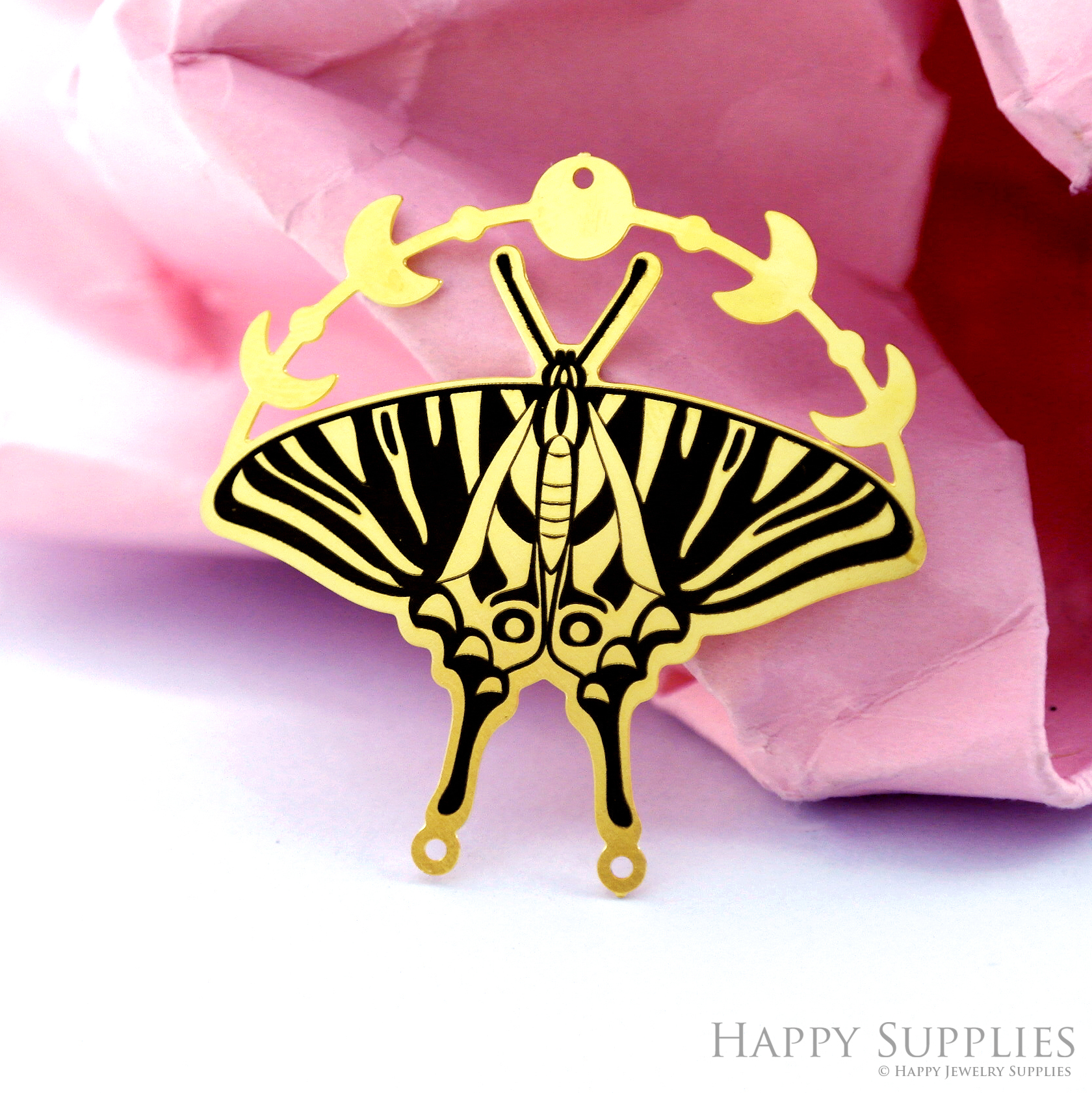 Making Jewelry Findings Stainless Steel Bead Metal Pendant Laser Cut Engraved Black Moth Charms For DIY Necklace Earrings (ESD482)