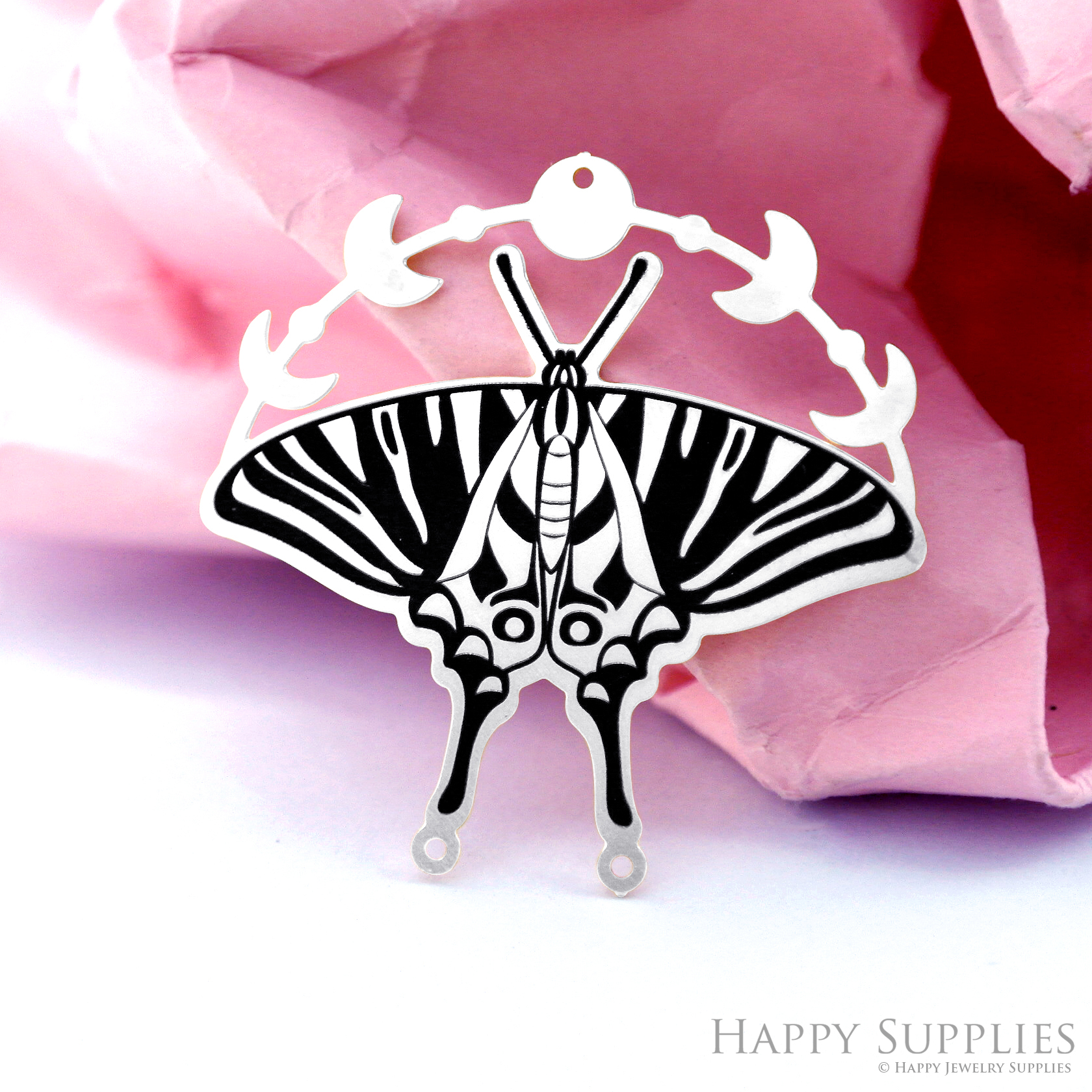 Making Jewelry Findings Stainless Steel Bead Metal Pendant Laser Cut Engraved Black Moth Charms For DIY Necklace Earrings (ESD482)