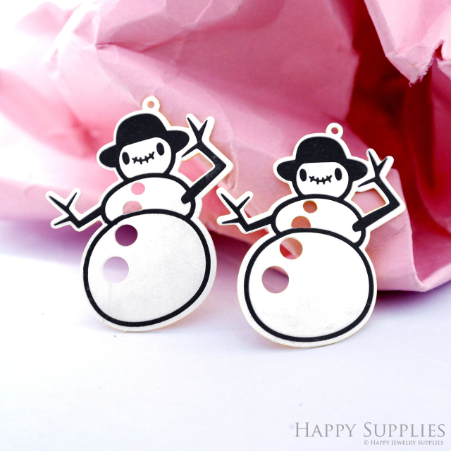Making Jewelry Findings Stainless Steel Bead Metal Pendant Laser Cut Engraved Black Snowman Charms For DIY Necklace Earrings (ESD481)