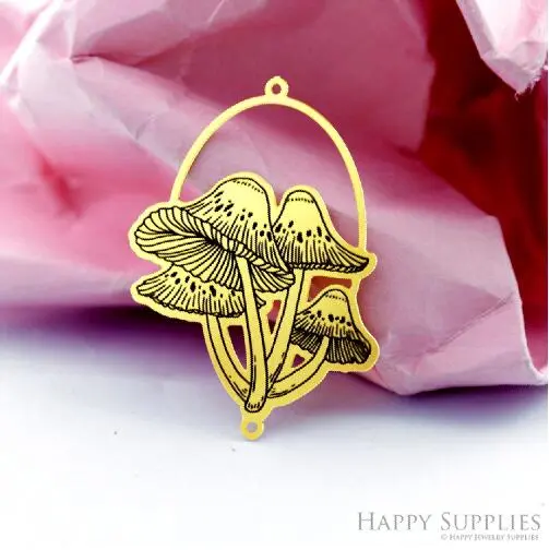 Making Jewelry Findings Stainless Steel Bead Metal Pendant Laser Cut Engraved Black Mushrooms Charms For DIY Necklace Earrings (ESD491)