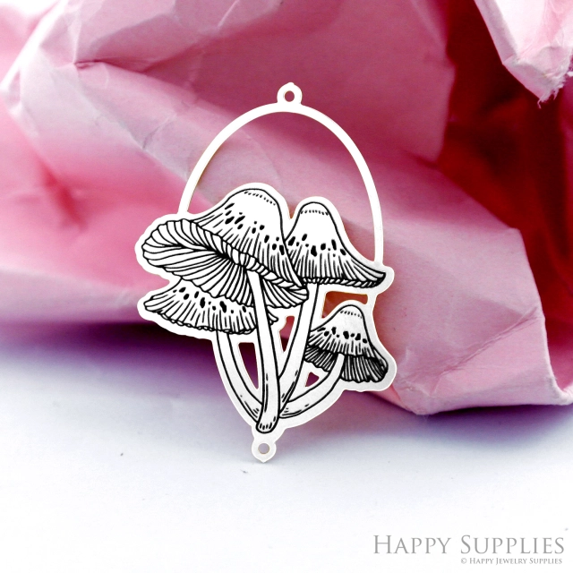 Making Jewelry Findings Stainless Steel Bead Metal Pendant Laser Cut Engraved Black Mushrooms Charms For DIY Necklace Earrings (ESD491)