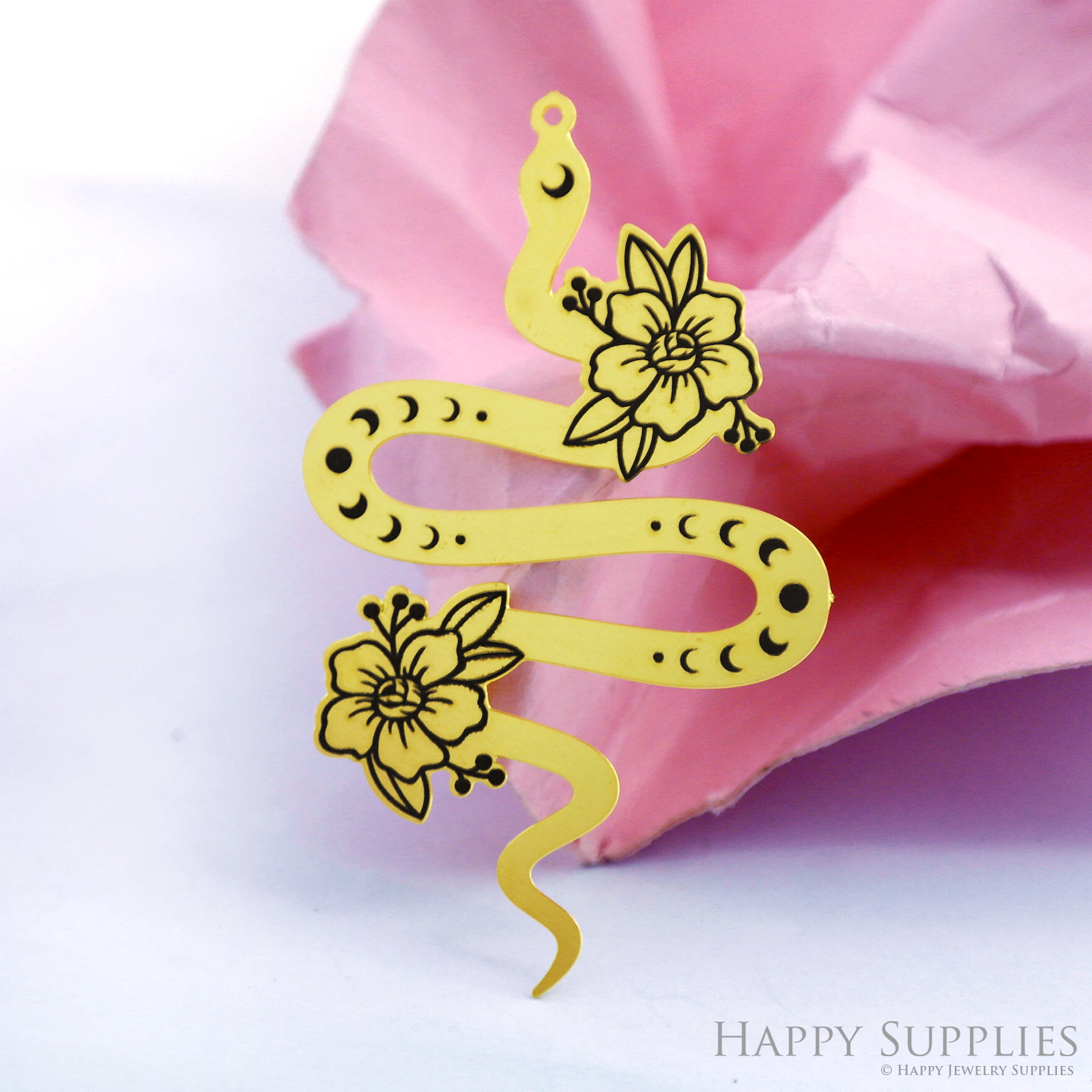 Making Jewelry Findings Raw Brass Bead Pendant Laser Cut Engraved Black Snake Charm For DIY Necklace Earrings(ERD489)
