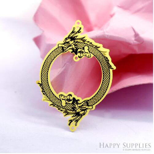 Making Jewelry Findings Raw Brass Bead Pendant Laser Cut Engraved Black Dragon Charm For DIY Necklace Earrings(ERD490)
