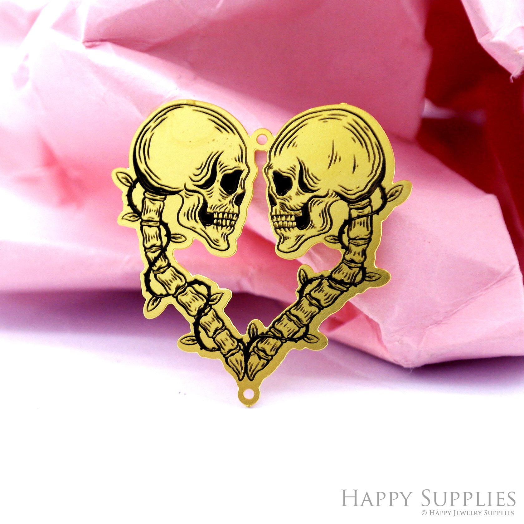 Making Jewelry Findings Raw Brass Bead Pendant Laser Cut Engraved Black Skull Charm For DIY Necklace Earrings(ERD483)