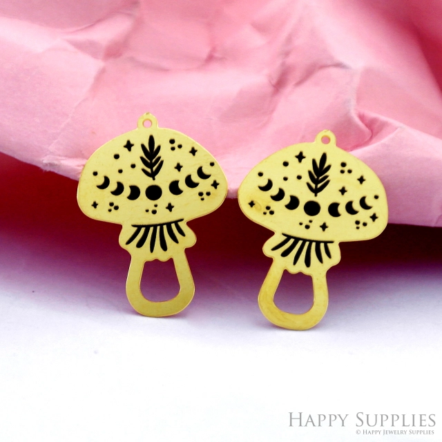 Making Jewelry Findings Raw Brass Bead Pendant Laser Cut Engraved Black Mushroom Charm For DIY Necklace Earrings(ERD492)