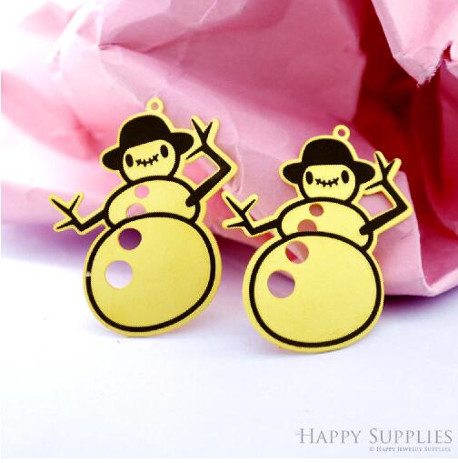 Making Jewelry Findings Raw Brass Bead Pendant Laser Cut Engraved Black Snowman Charm For DIY Necklace Earrings(ERD481)