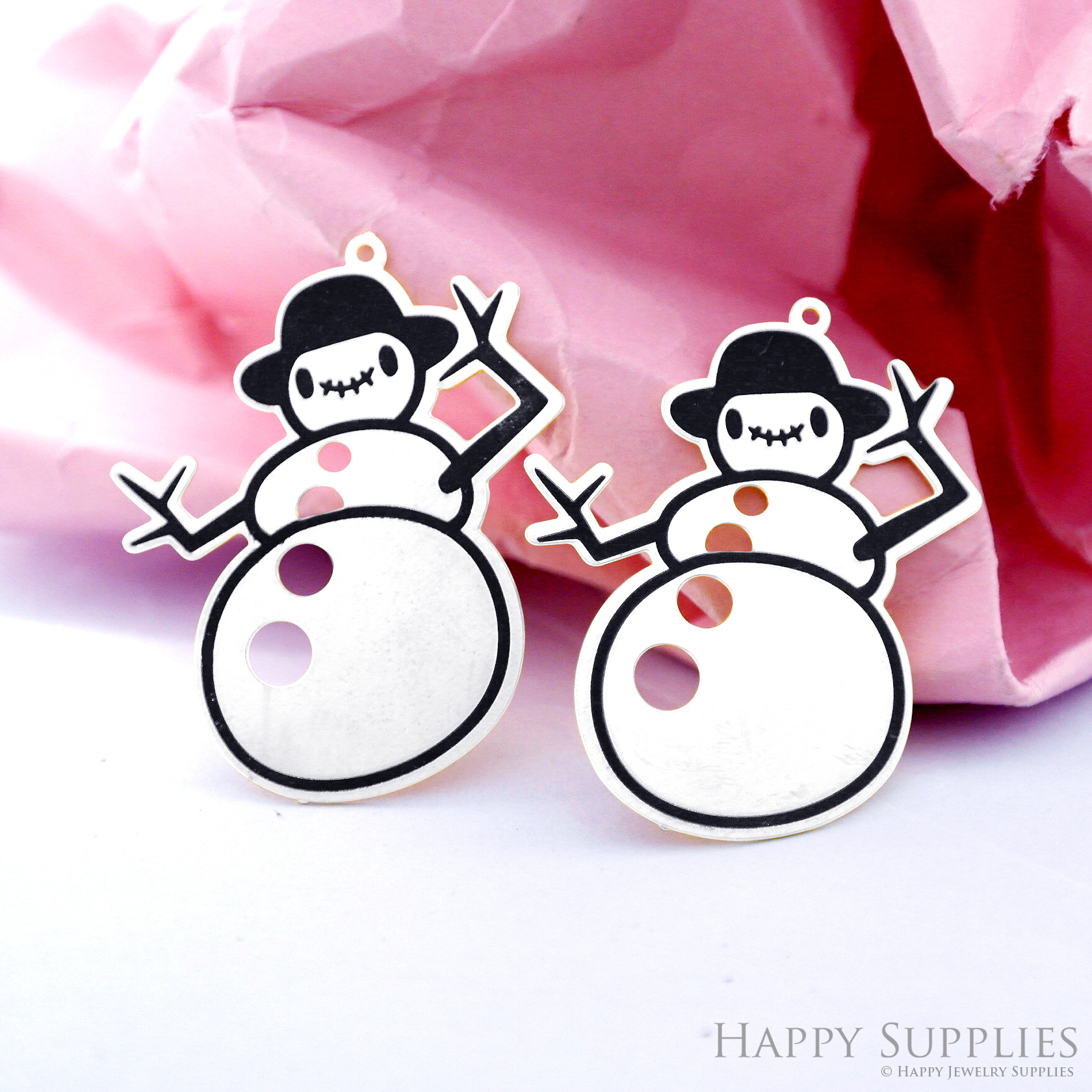 Making Jewelry Findings Raw Brass Bead Pendant Laser Cut Engraved Black Snowman Charm For DIY Necklace Earrings(ERD481)