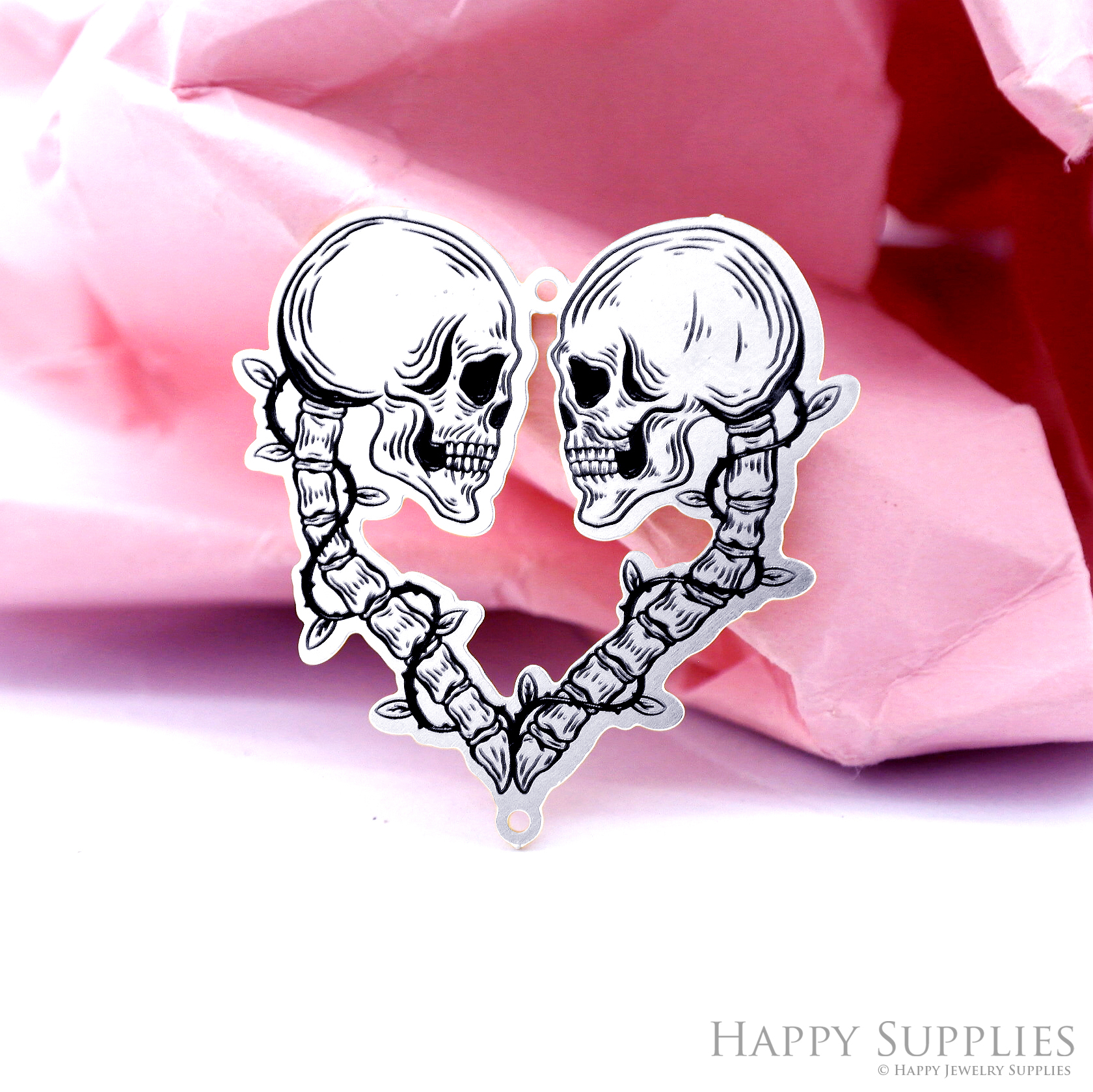 Making Jewelry Findings Raw Brass Bead Pendant Laser Cut Engraved Black Skull Charm For DIY Necklace Earrings(ERD483)
