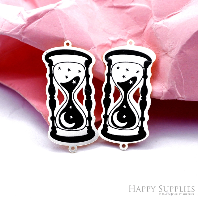 Making Jewelry Findings Raw Brass Bead Pendant Laser Cut Engraved Black Hourglass Charm For DIY Necklace Earrings(ERD493)