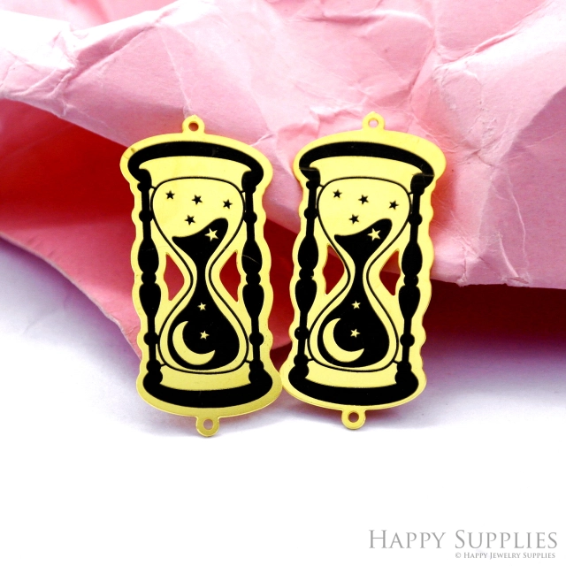 Making Jewelry Findings Raw Brass Bead Pendant Laser Cut Engraved Black Hourglass Charm For DIY Necklace Earrings(ERD493)