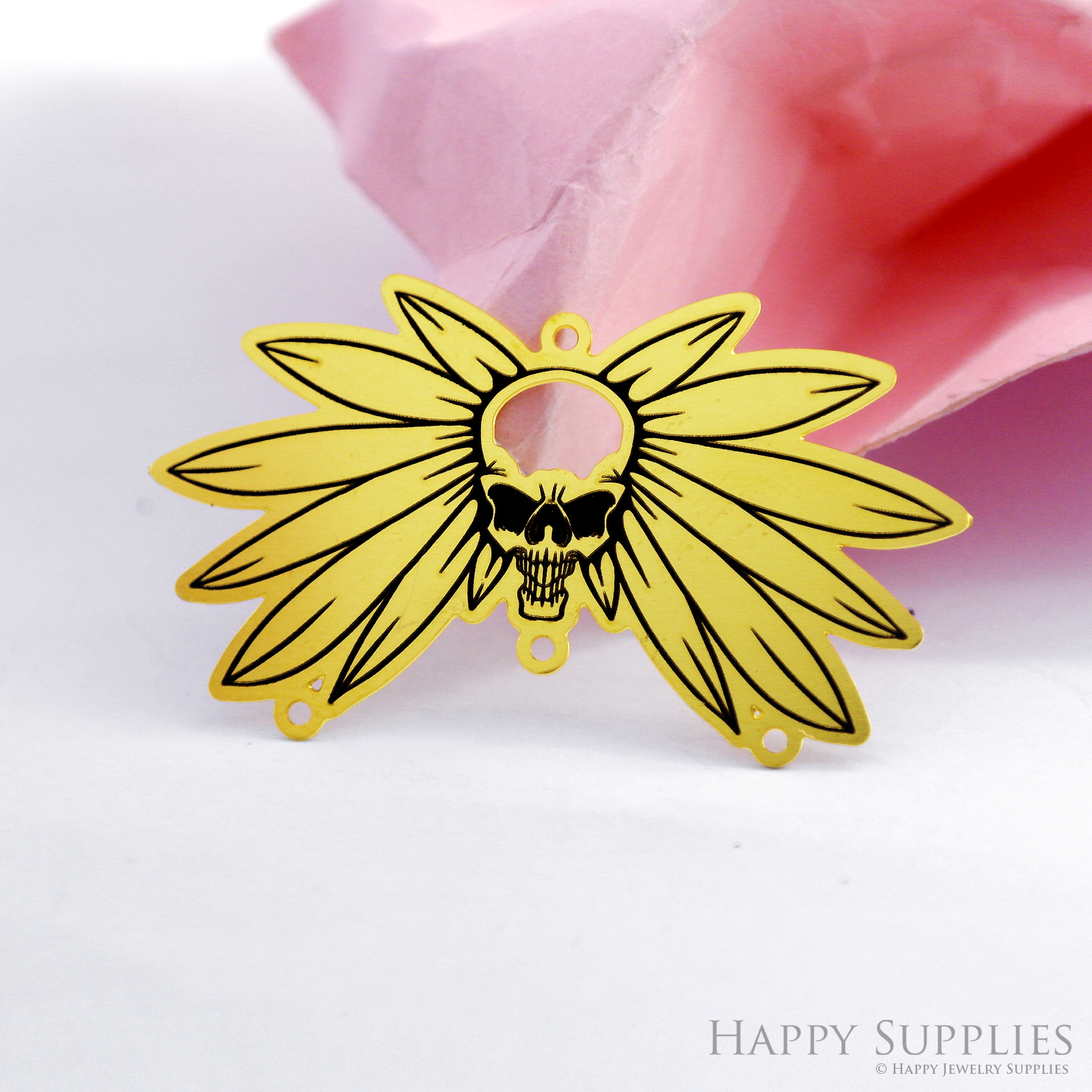 Making Jewelry Findings Raw Brass Bead Pendant Laser Cut Engraved Black Skull Charm For DIY Necklace Earrings(ERD487)