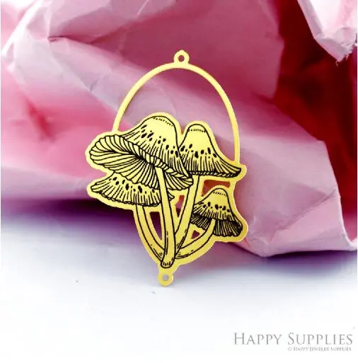 Making Jewelry Findings Raw Brass Bead Pendant Laser Cut Engraved Black Mushroom Charm For DIY Necklace Earrings(ERD491)