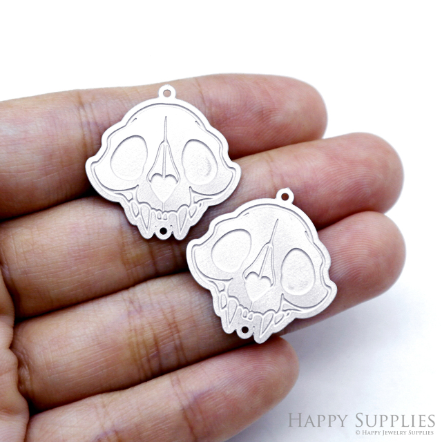 Corroded Stainless Steel Jewelry Charms, Skull Corroded Stainless Steel Earring Charms, Corroded Stainless Steel Silver Jewelry Pendants, Corroded Stainless Steel Silver Jewelry Findings, Corroded Stainless Steel Pendants Jewelry Wholesale (SSB729)