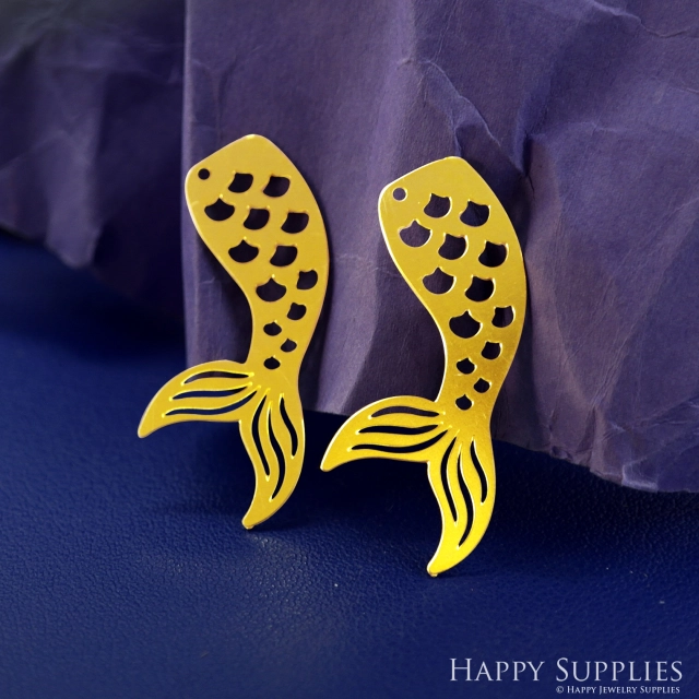 Stainless Steel Jewelry Charms, Mermaid Fish Tail Stainless Steel Earring Charms, Stainless Steel Silver Jewelry Pendants, Stainless Steel Silver Jewelry Findings, Stainless Steel Pendants Jewelry Wholesale (SSD2570)