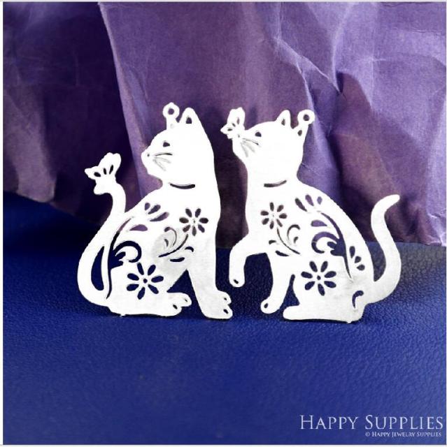 Stainless Steel Jewelry Charms, Cat Stainless Steel Earring Charms, Stainless Steel Silver Jewelry Pendants, Stainless Steel Silver Jewelry Findings, Stainless Steel Pendants Jewelry Wholesale (SSD2578)