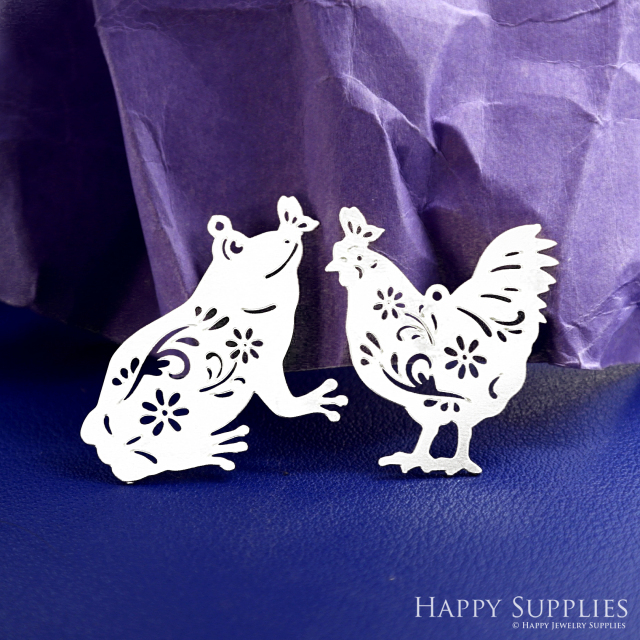 Stainless Steel Jewelry Charms, Frog Cock Stainless Steel Earring Charms, Stainless Steel Silver Jewelry Pendants, Stainless Steel Silver Jewelry Findings, Stainless Steel Pendants Jewelry Wholesale (SSD2583)