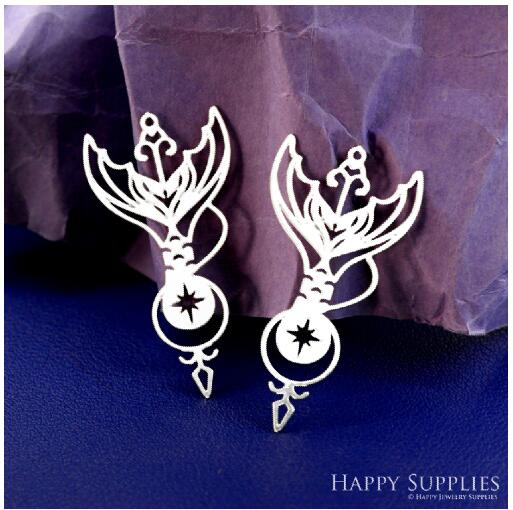 Stainless Steel Jewelry Charms, Mermaid Fish Tail Stainless Steel Earring Charms, Stainless Steel Silver Jewelry Pendants, Stainless Steel Silver Jewelry Findings, Stainless Steel Pendants Jewelry Wholesale (SSD2581)