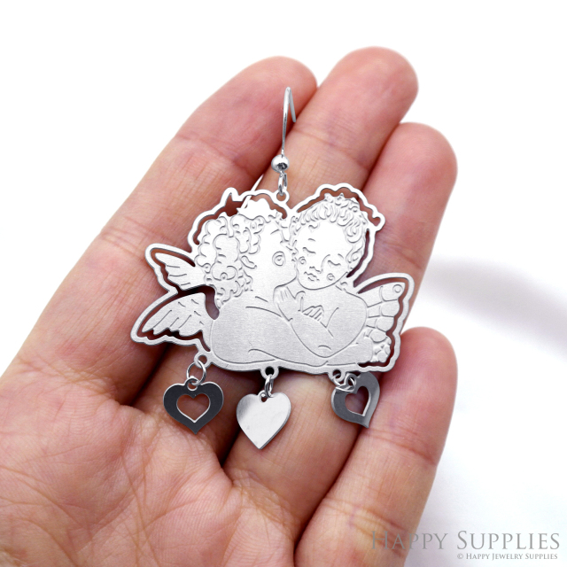 8pcs(1set) Corroded Stainless Steel Jewelry Charms, Angel Corroded Stainless Steel Earring Charms, Corroded Silver Jewelry Pendants, Corroded Stainless Steel Silver Jewelry Findings, Corroded Stainless Steel Pendants Jewelry Wholesale (SSB863)