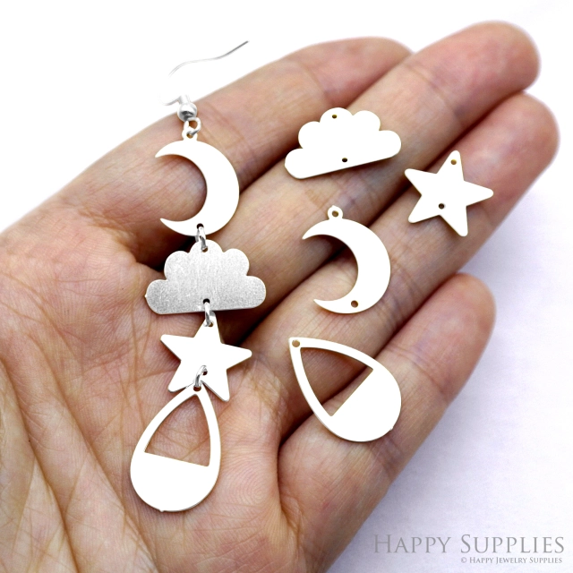 8pcs(1set) Stainless Steel Jewelry Charms, Moon Cloud Stainless Steel Earring Charms, Stainless Steel Silver Jewelry Pendants, Stainless Steel Silver Jewelry Findings, Stainless Steel Pendants Jewelry Wholesale (SSD2606)