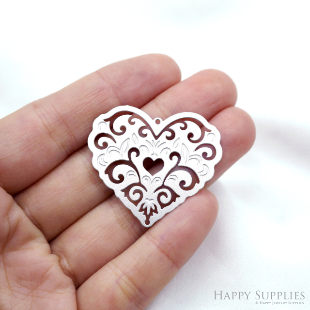 Corroded Stainless Steel Jewelry Charms, Heart Corroded Stainless Steel Earring Charms, Corroded Stainless Steel Silver Jewelry Pendants, Corroded Stainless Steel Silver Jewelry Findings, Corroded Stainless Steel Pendants Jewelry Wholesale (SSB865)