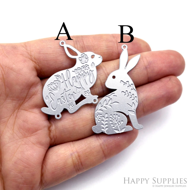 Corroded Stainless Steel Jewelry Charms, Rabbit Corroded Stainless Steel Earring Charms, Corroded Stainless Steel Silver Jewelry Pendants, Corroded Stainless Steel Silver Jewelry Findings, Corroded Jewelry Wholesale (SSB871)