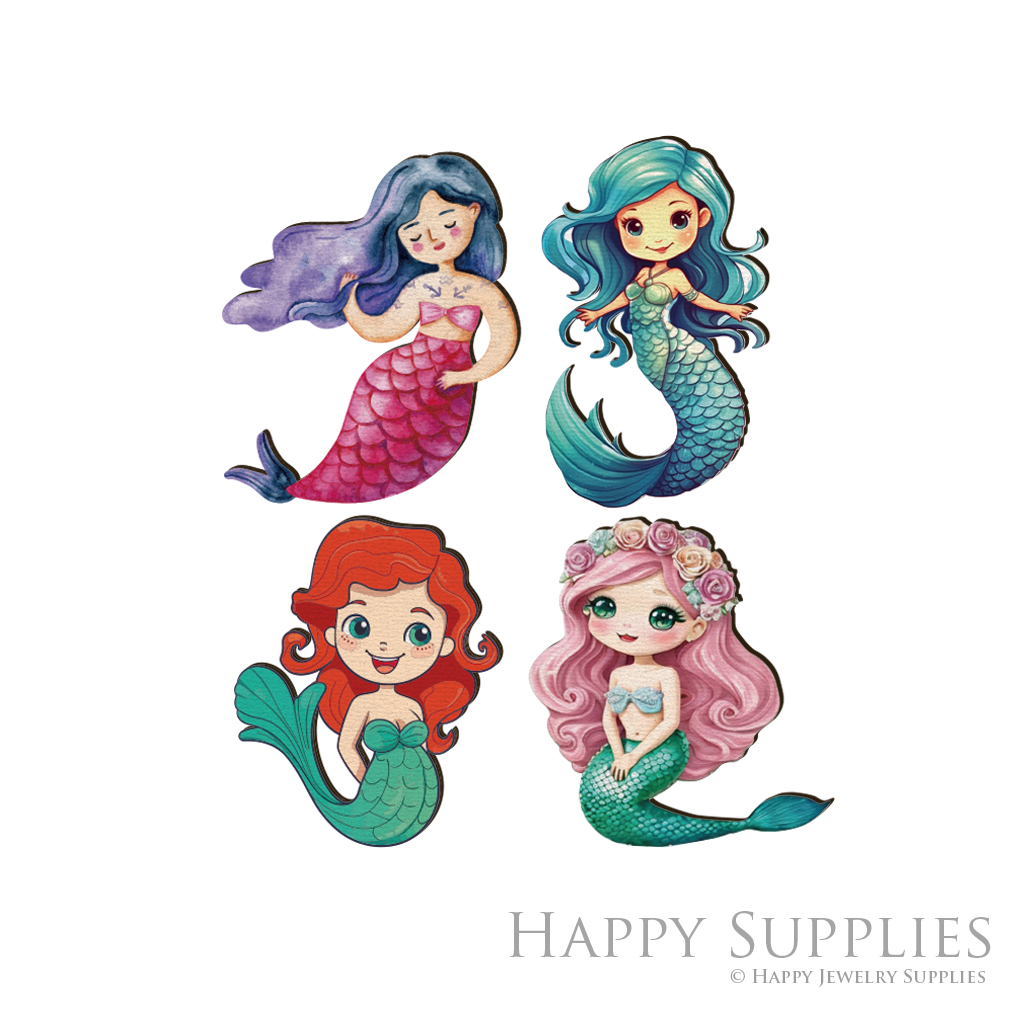 Handmade Jewelry Making Supplies Beads Cut Wooden Charm Mermaid DIY Necklace Earring Brooch (CW963)